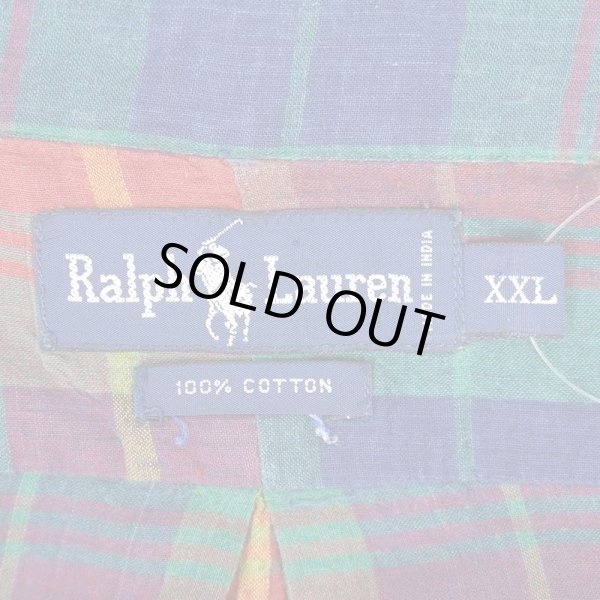 画像2: 90's Polo Ralph Lauren マドラスチェック柄 ボタンダウンシャツ (2)