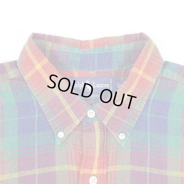 画像4: 90's Polo Ralph Lauren マドラスチェック柄 ボタンダウンシャツ (4)