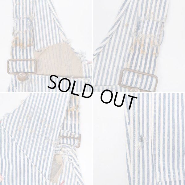 画像5: 50's PAY DAY ヒッコリーストライプ柄 ダブルニーオーバーオール (5)