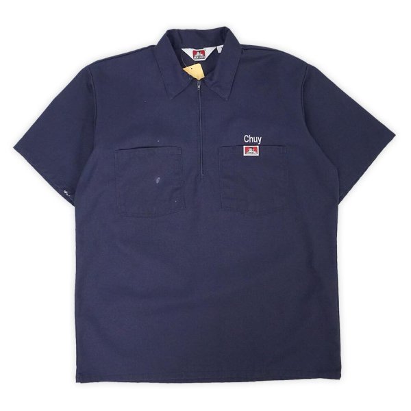 画像1: 00's BEN DAVIS S/S ハーフジップ ワークシャツ “NAVY” (1)