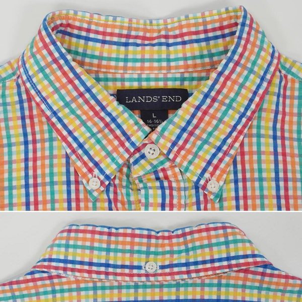 画像3: 00's LANDS' END S/S シアサッカーボタンダウンシャツ (3)