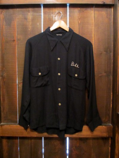 画像1: 40〜50's L/S レーヨンBOWLING SH "BLK”