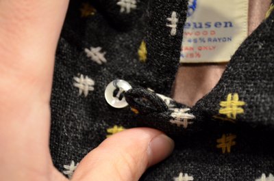 画像1: 50's VAN HEUSEN ALLハンドステッチ刺繍 BLK WOOL SH "NON WASH”