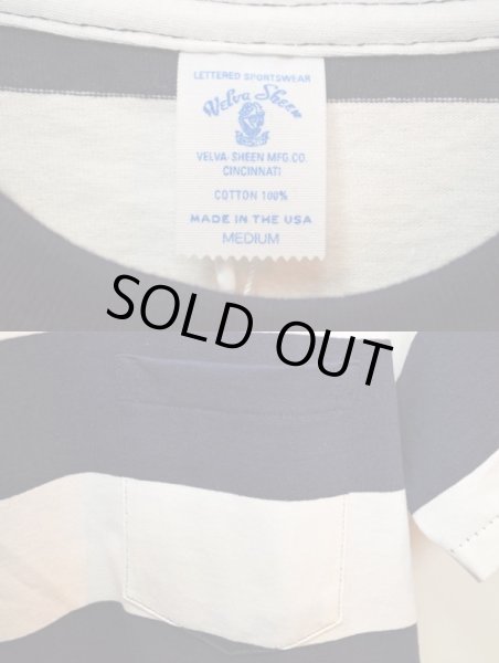 画像3: Velva Sheen ワイドボーダー ポケットTシャツ NVY×WHT sizeL (3)