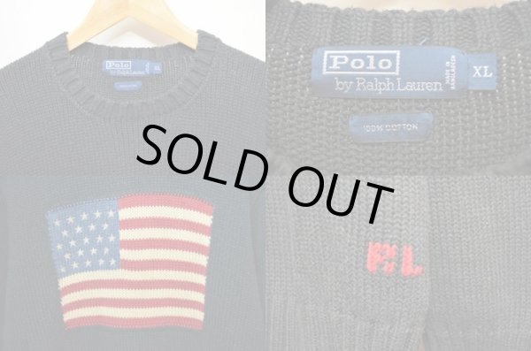 画像3: 90's POLO Ralph Lauren 星条旗柄コットンセーター “BLACK” (3)