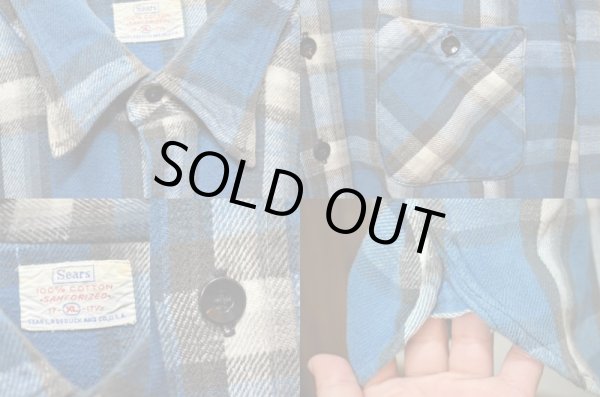 画像3: 60's SEARS マチ付きネルシャツ “青ベース” (3)