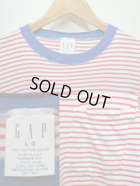 画像3: 90's GAP USA製 ボーダー柄ポケット付きTシャツ "赤×白" (3)