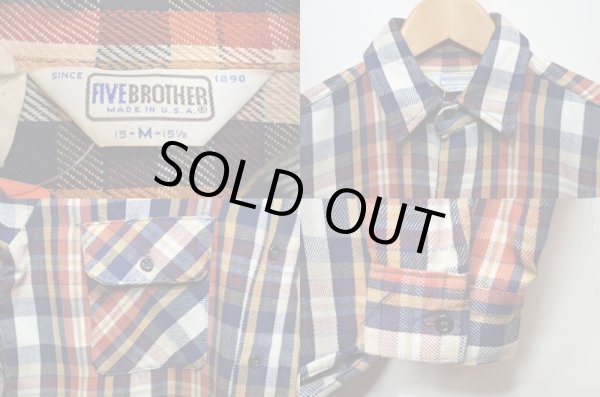 画像3: 80's FIVE BROTHER ヘビーネルシャツ "ネイビーベース" (3)