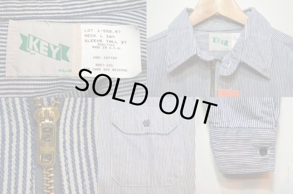 画像3: 80-90's KEY IMPERIAL ヒッコリーストライプ柄 ハーフジップワークシャツ “DEADSTOCK” (3)