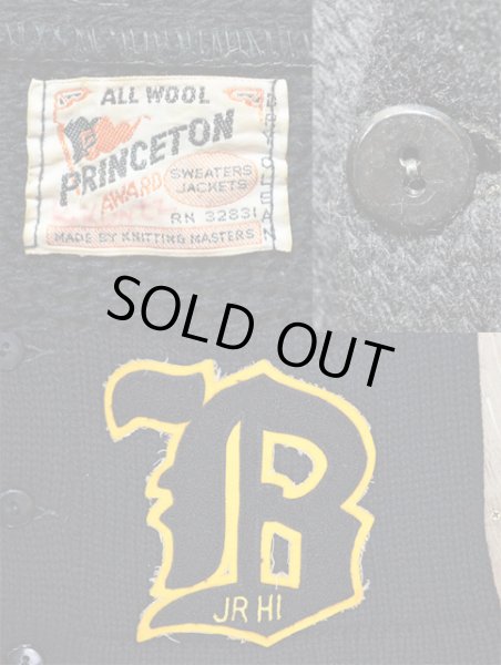 画像3: 50's PRINCETON ローゲージレタードカーディガン “BLACK” (3)