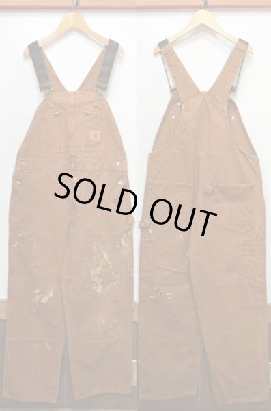 画像2: Carhartt ブラウンダックオーバーオール “ペンキ” (2)