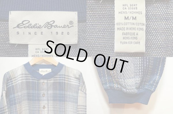 画像3: 90's Eddie Bauer チェック柄 ヘンリーネックカットソー (3)