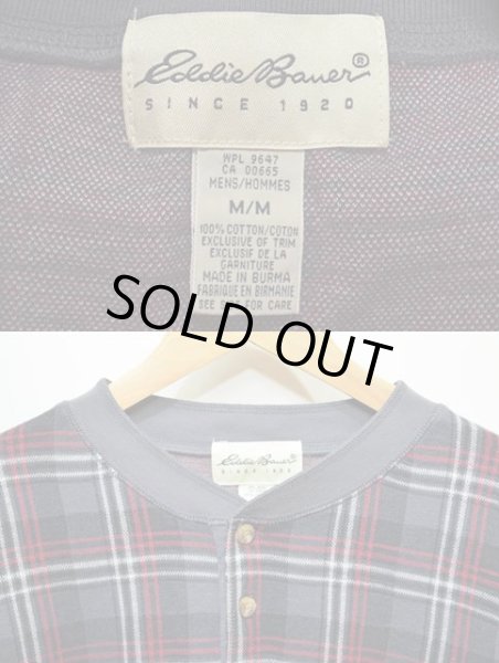 画像3: 90's Eddie Bauer チェック柄 ヘンリーネックカットソー (3)