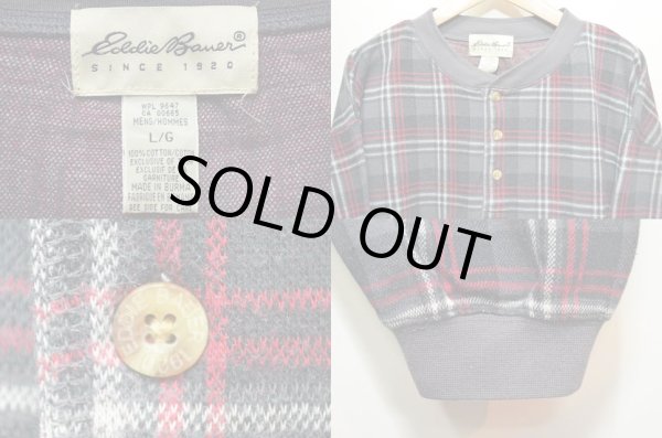 画像3: 90's Eddie Bauer チェック柄 ヘンリーネックカットソー (3)