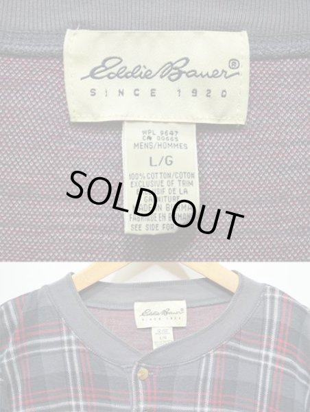 画像3: 90's Eddie Bauer チェック柄 ヘンリーネックカットソー (3)