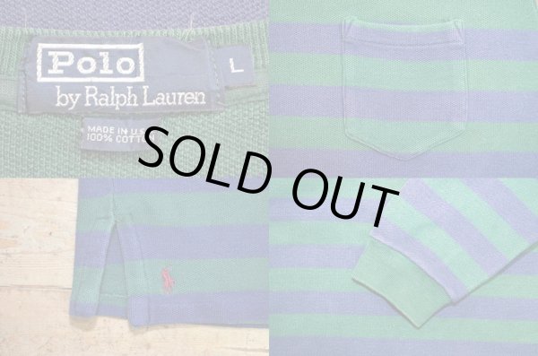 画像3: 90's Polo Ralph Lauren ポケット付き L/S ボーダーカットソー (3)
