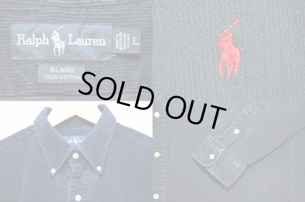 画像3: 90's Polo Ralph Lauren 太畝コーデュロイ ボタンダウンシャツ “NAVY” (3)