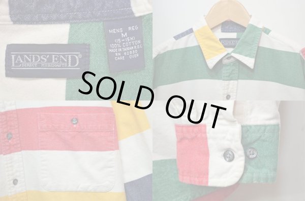 画像3: 90's LANDS' END マルチボーダー柄 ワークシャツ (3)