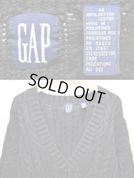 画像3: 90's OLD GAP Vネック コットンニット “BLACK” (3)