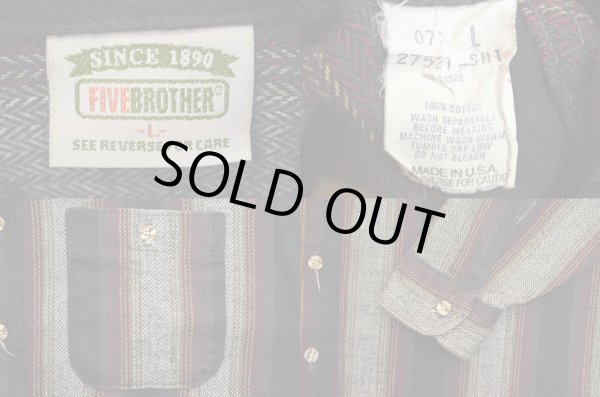 画像3: 90's FIVE BROTHER ヘリンボーン織り ヘビーネルシャツ “MADE IN USA” (3)