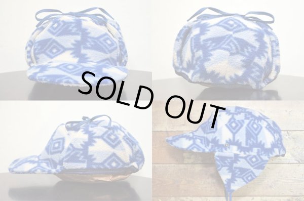 画像3: 90's Columbia イヤーフラップ付き 総柄フリースキャップ “BLUEベース / MADE IN USA” (3)