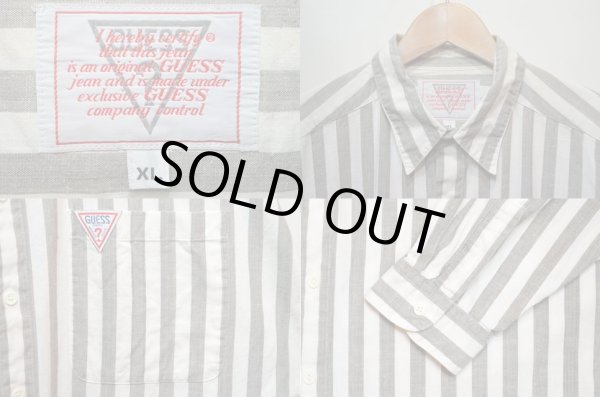 画像3: 90's GUESS ストライプ柄 L/Sシャツ (3)