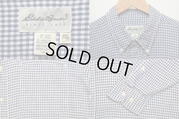 画像3: 90's Eddie Bauer ギンガムチェック柄 コットンリネン ボタンダウンシャツ (3)