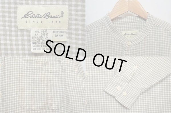 画像3: 90's Eddie Bauer ギンガムチェック柄 バンドカラーシャツ “COTTON×LINEN” (3)