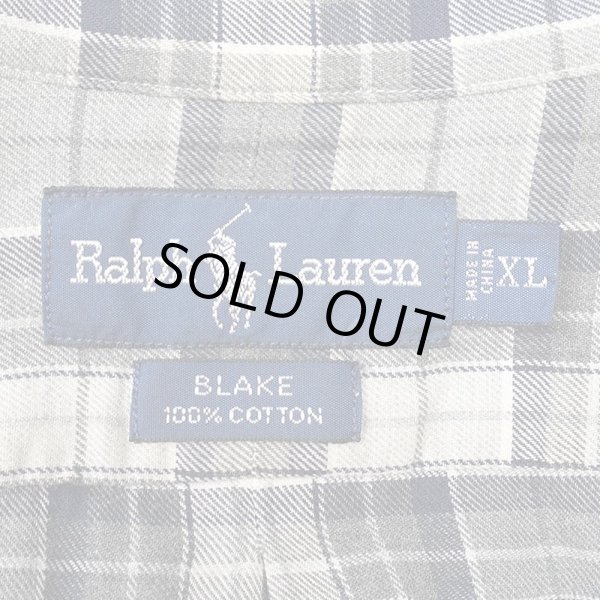 画像2: 90's Polo Ralph Lauren フランネル ボタンダウンシャツ "BLAKE / GRAY Plaid" (2)