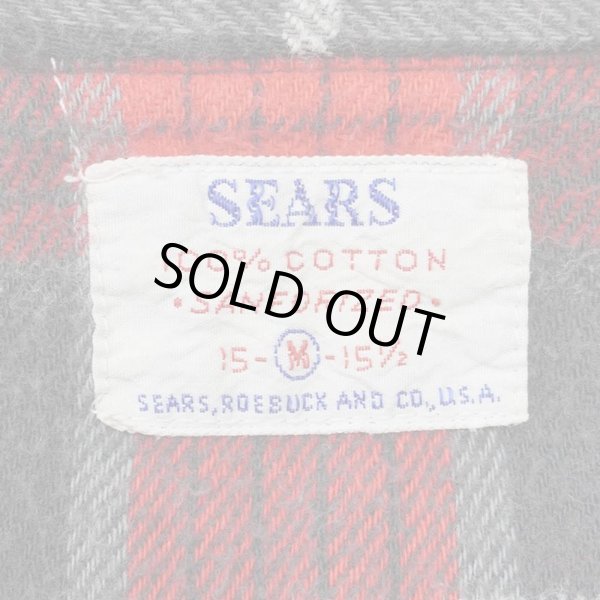 画像2: 60's Sears マチ付き ヘビーネルシャツ "RED×BLACK" (2)