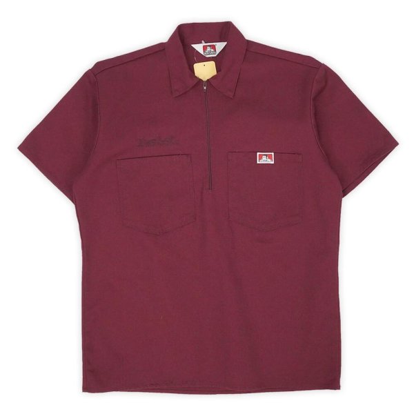 画像1: 00's BEN DAVIS S/S ハーフジップ ワークシャツ "BURGUNDY / MADE IN USA" (1)