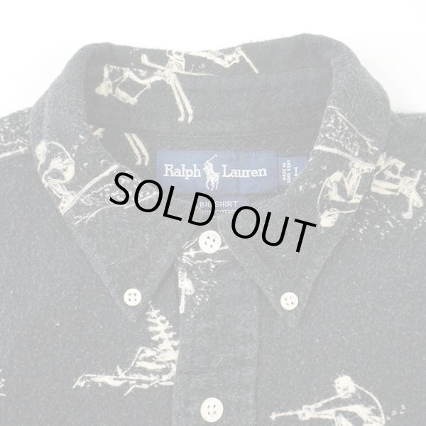画像3: 90's Polo Ralph Lauren 総柄 ボタンダウンシャツ "BIG SHIRT / BLACK" (3)
