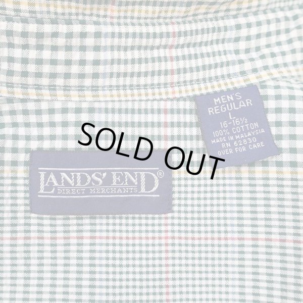 画像2: 90's LANDS' END S/S シアサッカー ボタンダウンシャツ “PLAID” (2)