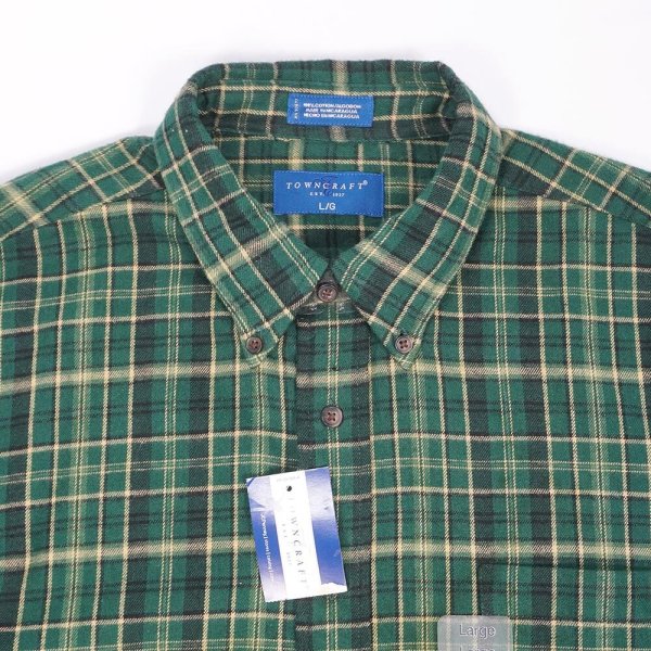 画像3: 90's TOWNCRAFT フランネル ボタンダウンシャツ "DEADSTOCK / Green Plaid" (3)