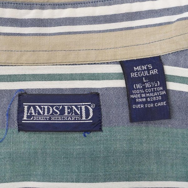 画像2: 90's LANDS' END マルチストライプ柄 S/S ボタンダウンシャツ (2)