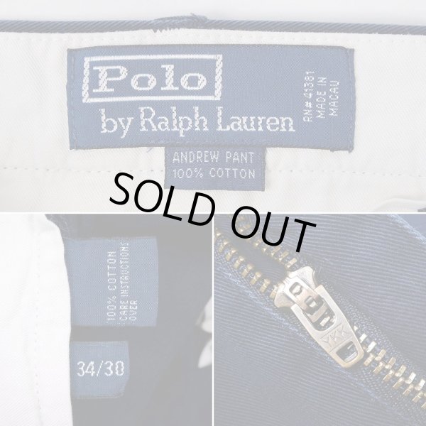 画像4: 90's Polo Ralph Lauren 2タック チノトラウザー “ANDREW PANT / NAVY / W34 L30” (4)