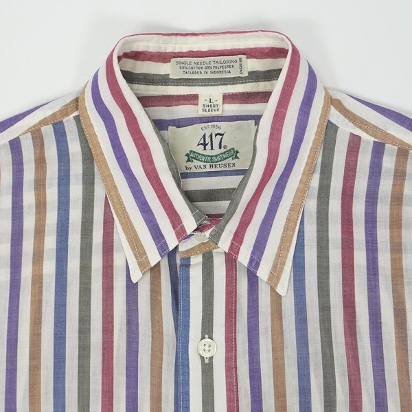 画像3: 90's VAN HEUSEN マルチストライプ柄 S/S レギュラーカラーシャツ (3)