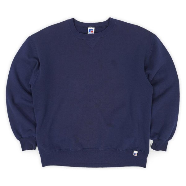 画像1: 90's RUSSELL 前V ブランクスウェット "NAVY / MADE IN USA" (1)