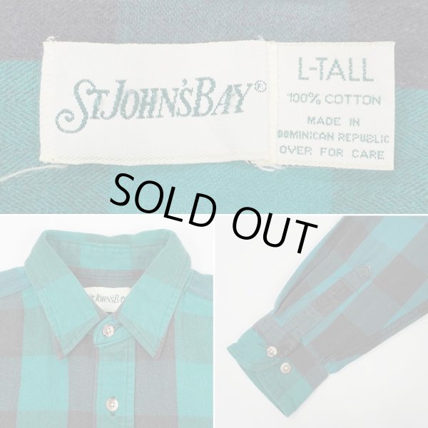 画像2: 90's ST JOHN’S BAY ブロックチェック柄 ヘビーネルシャツ “BLACK × GREEN / 2TONE” (2)