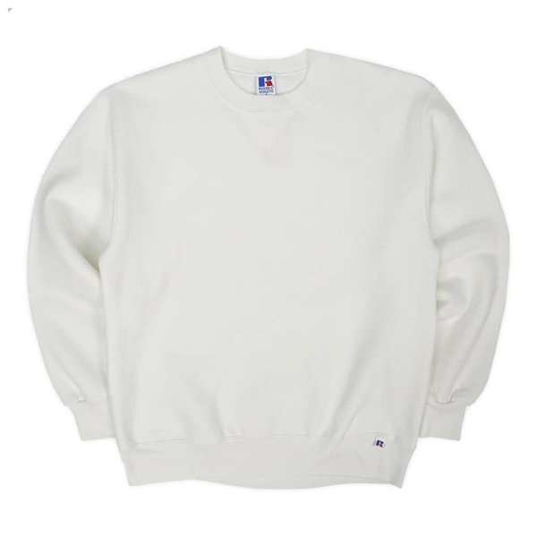 画像1: 90's RUSSELL 前V ブランクスウェット "MADE IN USA / WHITE" (1)
