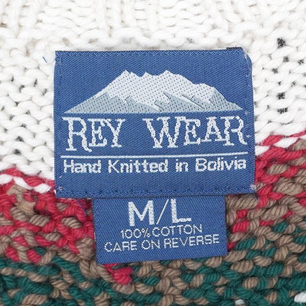 画像2: 90's REY WEAR ノルディック柄 コットンニット "HAND KNIT" (2)
