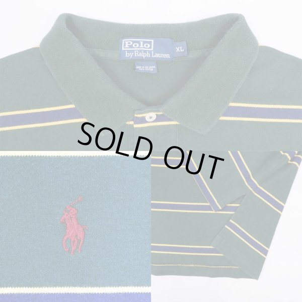 画像3: 90's Polo Ralph Lauren マルチボーダー柄 ポロシャツ “GREEN BASE” (3)