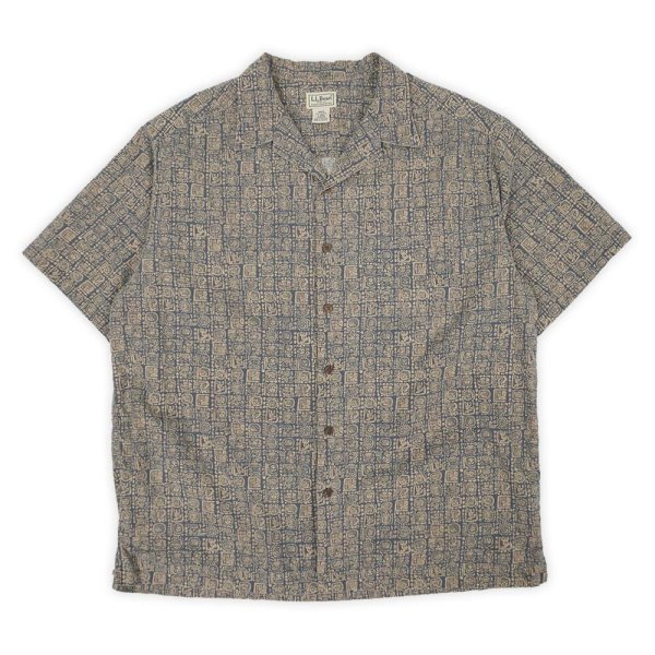 画像1: 00's L.L.Bean S/S 総柄 オープンカラーシャツ "BEIGE×NAVY" (1)