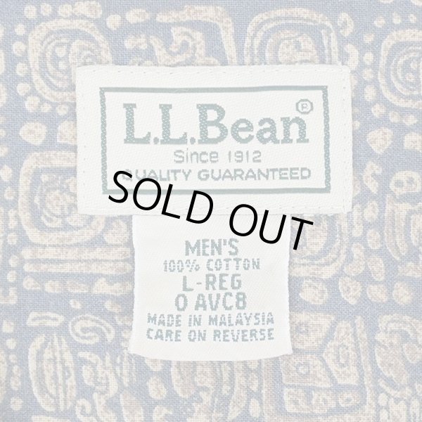 画像2: 00's L.L.Bean S/S 総柄 オープンカラーシャツ "BEIGE×NAVY" (2)