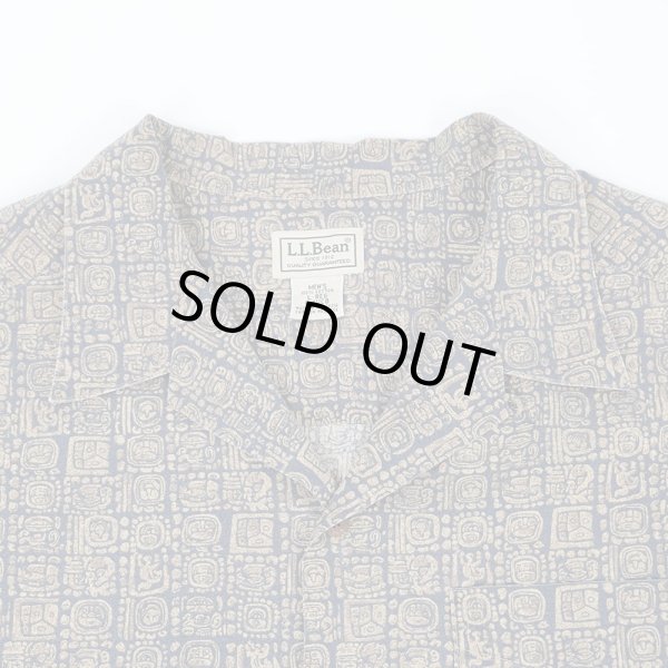 画像3: 00's L.L.Bean S/S 総柄 オープンカラーシャツ "BEIGE×NAVY" (3)