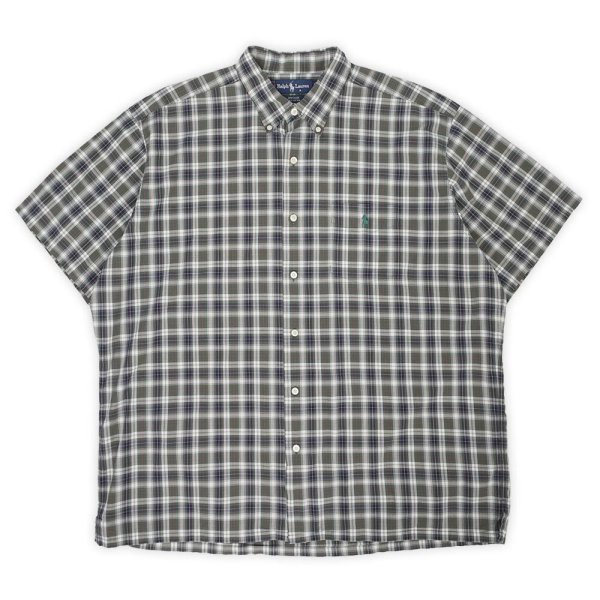 画像1: 90's Polo Ralph Lauren S/S ボタンダウンシャツ "GREGGOR / Olive × Navy Plaid" (1)
