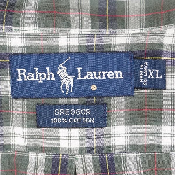 画像2: 90's Polo Ralph Lauren S/S ボタンダウンシャツ "GREGGOR / Olive × Navy Plaid" (2)