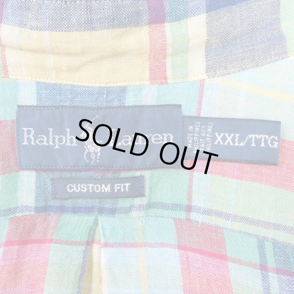 画像2: 00's Polo Ralph Lauren マドラスチェック柄 リネンボタンダウンシャツ "CUSTOM FIT" (2)