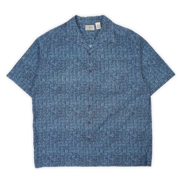 画像1: 00's L.L.Bean S/S 総柄 オープンカラーシャツ "BLUE×NAVY" (1)