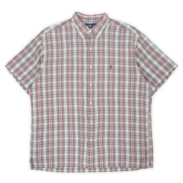 画像1: 90's Polo Ralph Lauren S/S ボタンダウンシャツ "GREGGOR / White × Olive Plaid" (1)